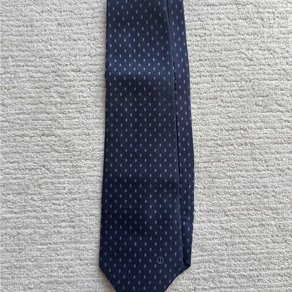 Dunhill 100% Silk Tie Navy Blue Pink Polka Dot Formal Menswear